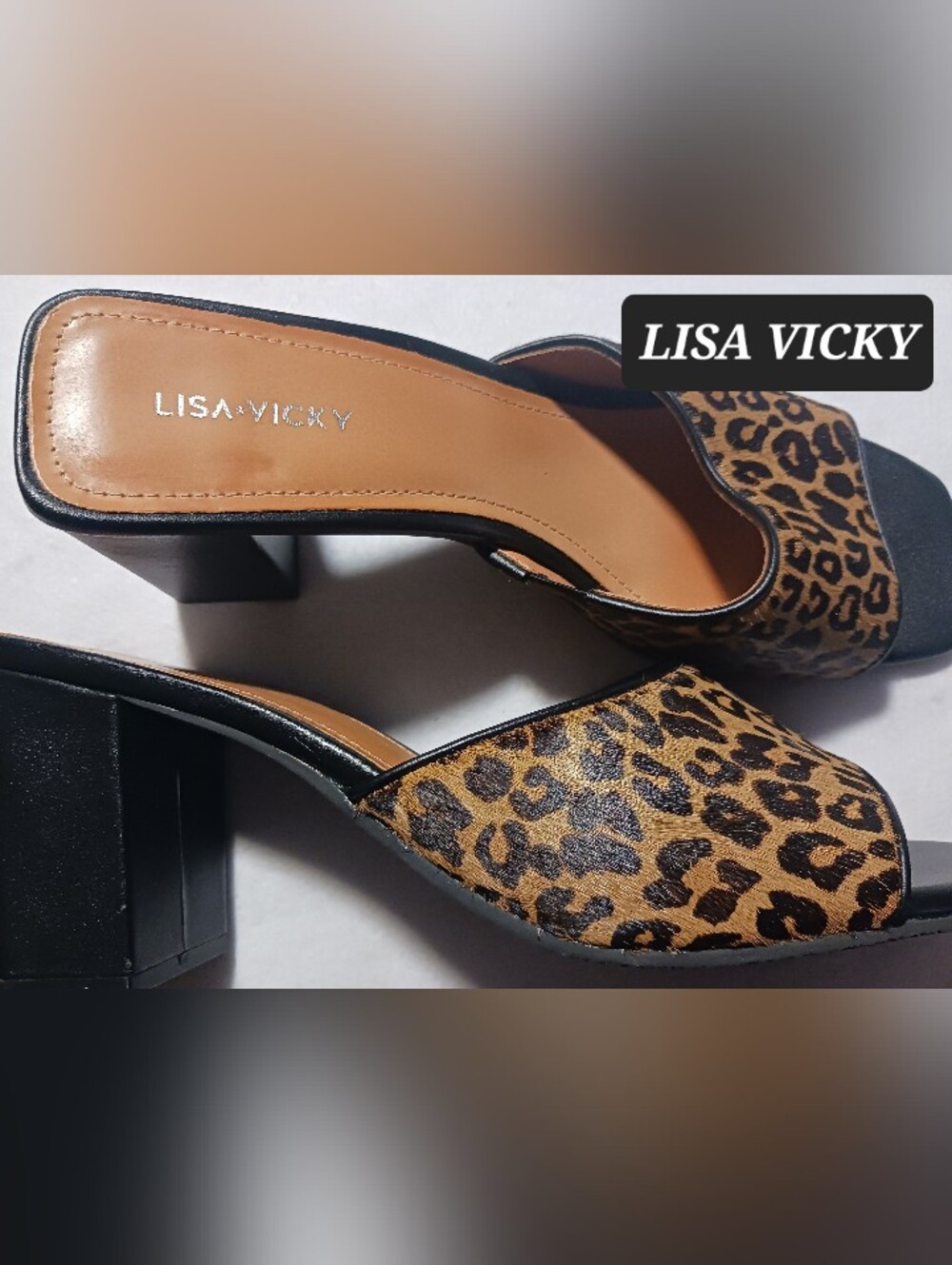 LISA VICKY Calf Hair Square Toe Sandal Heel Shoe Womens Size 11 Animal Print